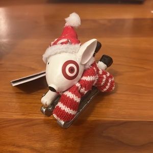 Sledding bullseye dog with knit scarf Christmas ornament- Wondershop 2022
